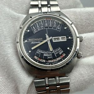 Wittnauer 2000 Stainless Steel Automatic Men's Watch W102 Blue Dial 1970s‎